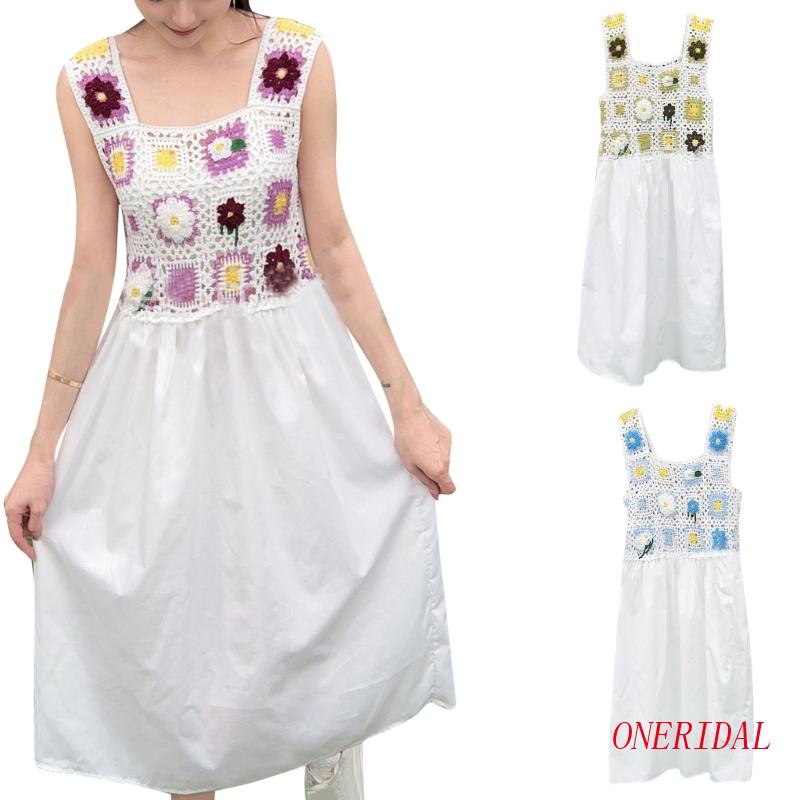 Đầm Midi Dệt Kim Dáng Chữ A Không Tay Cổ Vuông Họa Tiết Hoa Phối Màu Khối Thời Trang Đi Biển Cho Nữ