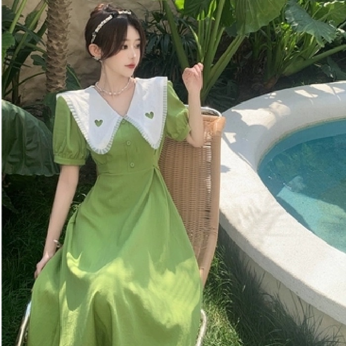 Đầm Maxi Chữ A Tay Phồng Cổ Búp Bê Phong Cách Hàn Quốc Thời Trang Mùa Hè 2023 Mới