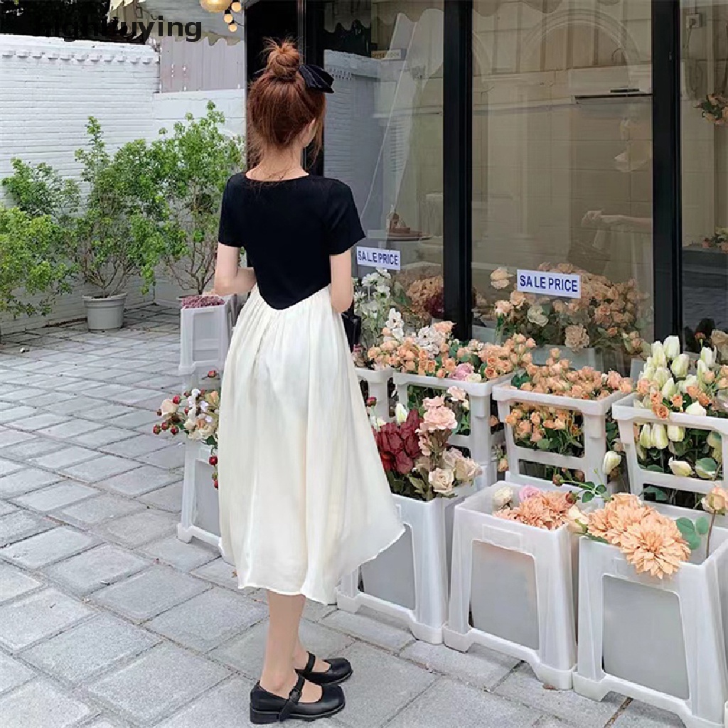 Đầm Midi Tay Ngắn Eo Cao Thời Trang Mùa Hè Hàn Quốc 2023 Cho Nữ