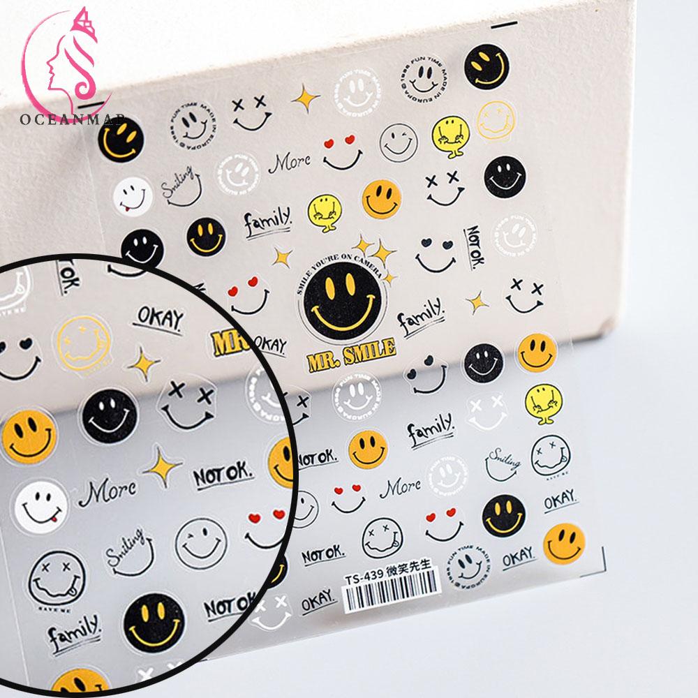 Miếng Dán Trang Trí Móng Tay Hình Mặt Cười / Ngôi Sao 5d Nhiều Màu Sắc Phong Cách Nhật Bản Mới