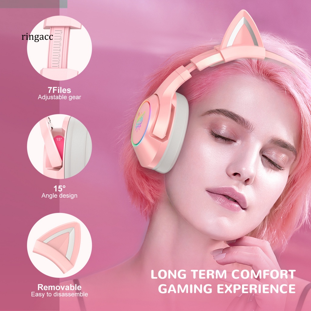 Tai Nghe Chụp Tai Có Micro Jack 3.5mm / USB Hình Tai Mèo Dễ Thương