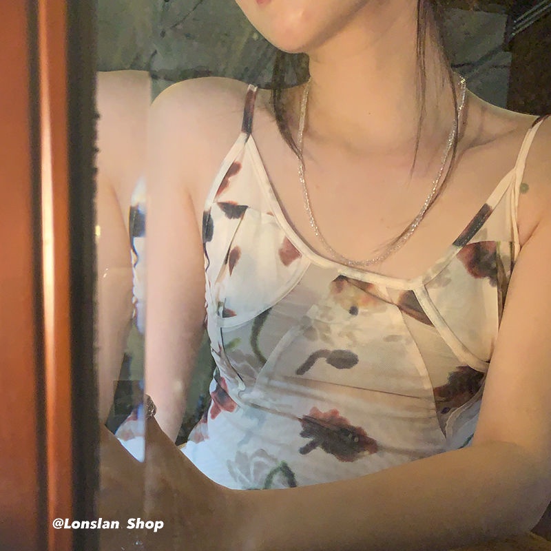 Áo Hai Dây Họa Tiết Hoa Quyến Rũ Cho Nữ