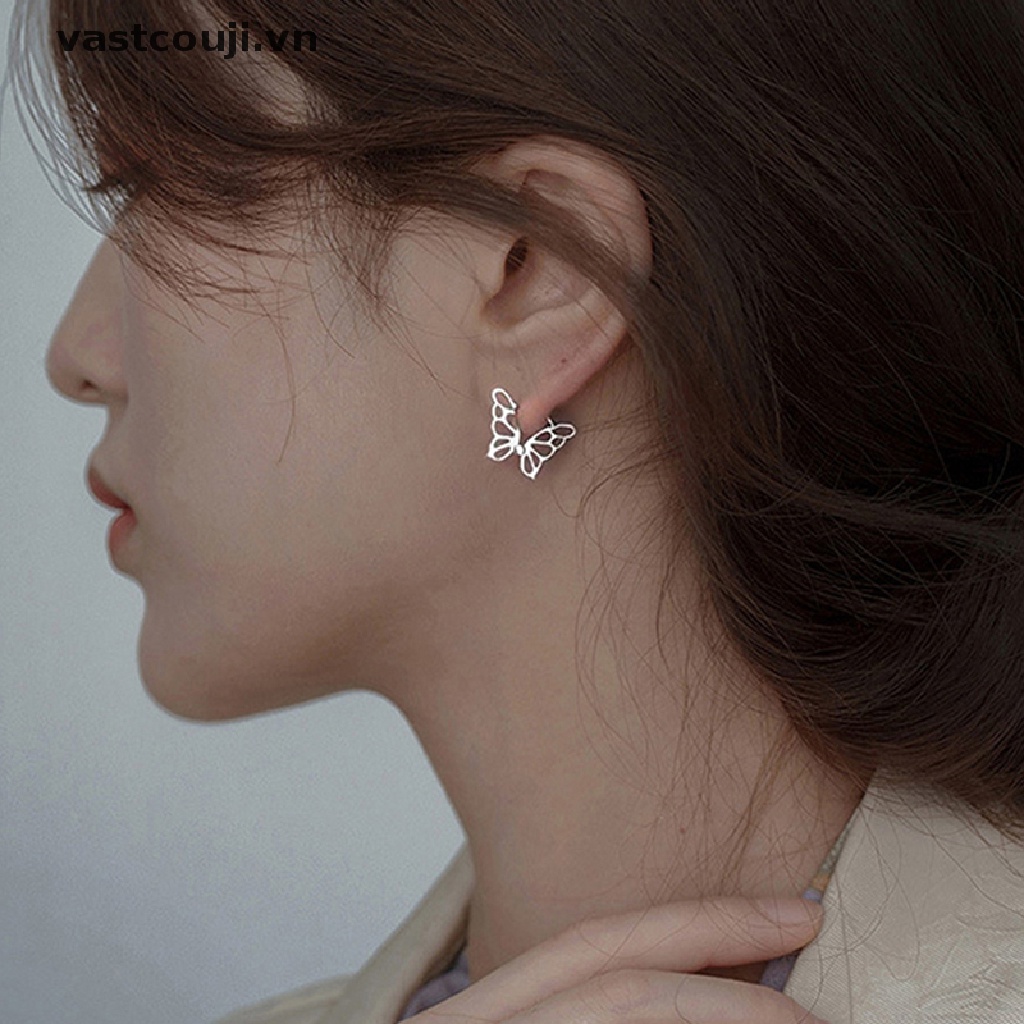Khuyên Tai Hình Cánh Bướm Màu Bạc Đơn Giản Ngọt Ngào Cao Cấp Dễ Phối Đồ Thời Trang Cho Nữ