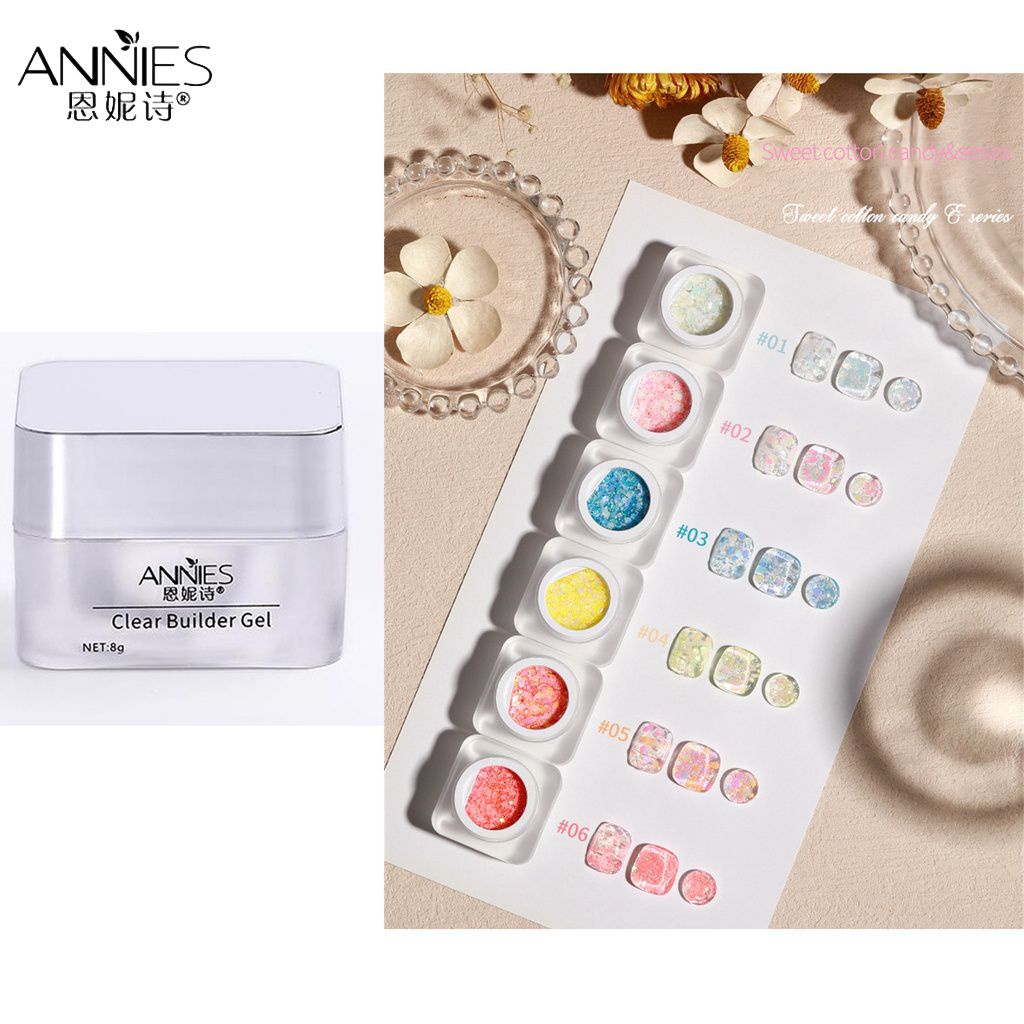 Gel sơn móng tay led UV ANNIES màu kẹo bông kim sa nude nghệ thuật cho cửa hàng làm móng với 5 màu