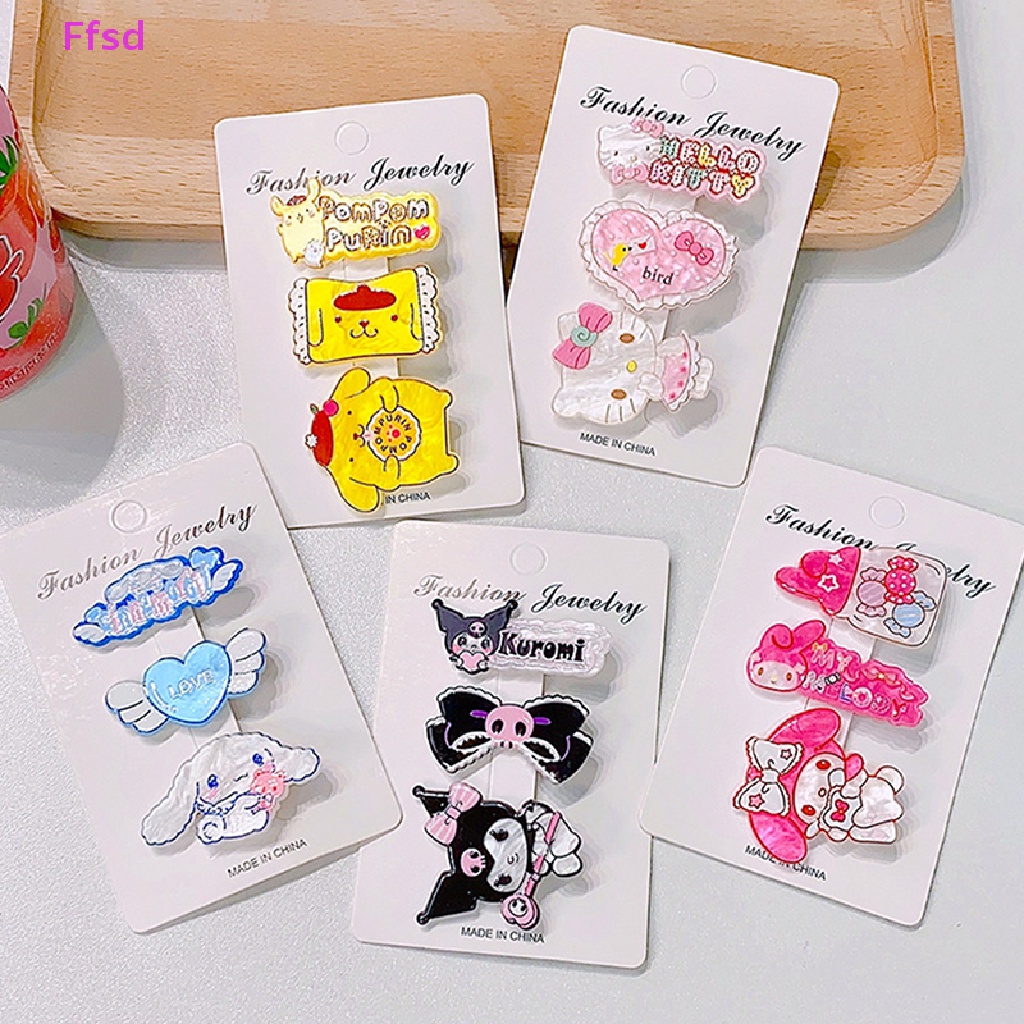 {Ffsd} Set 3 Kẹp Tóc Đơn Giản Hình Trái Tim Cô Gái Cinnamoroll Kuromi My Melody KT Sanriod Hoạt Hình Quà Tặng Bán Chạy