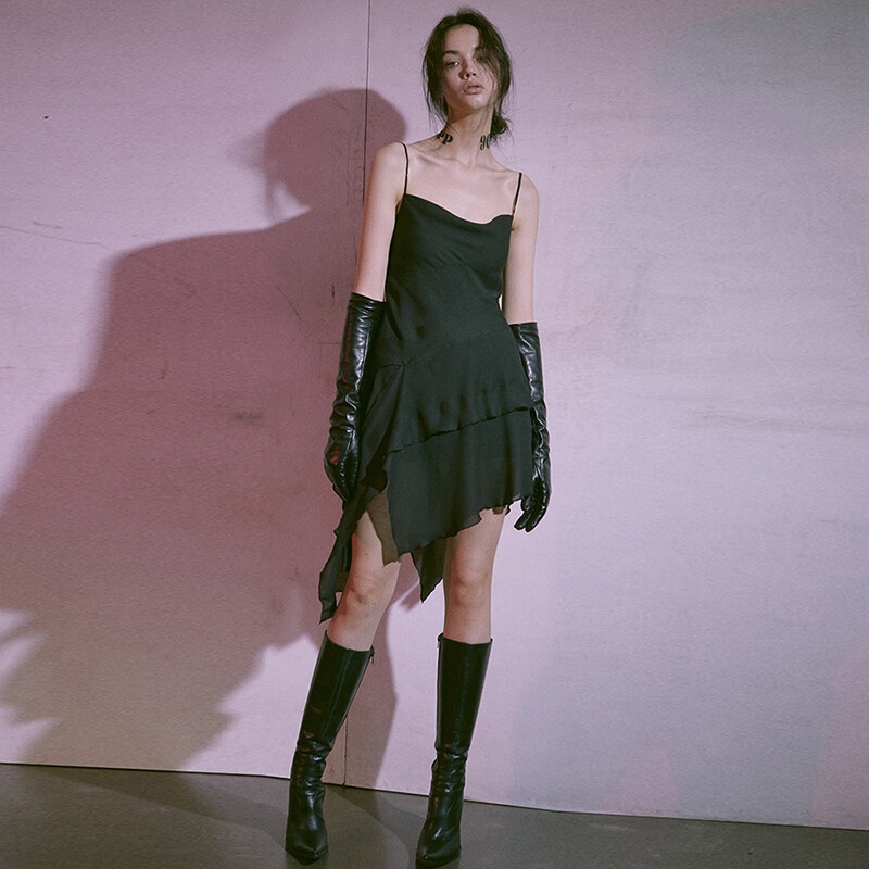 Đầm Mini Dáng Chữ A Không Tay Thiết Kế Không Đồng Đều Quyến Rũ Phong Cách Pháp Thanh Lịch Thời Trang Cho Nữ