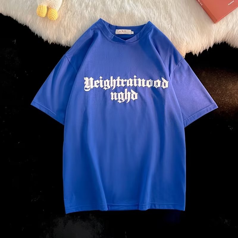 Áo Thun Ngắn Tay Cổ Tròn Dáng Rộng Phong Cách Đường Phố Cá Tính Cho Nam Nữ