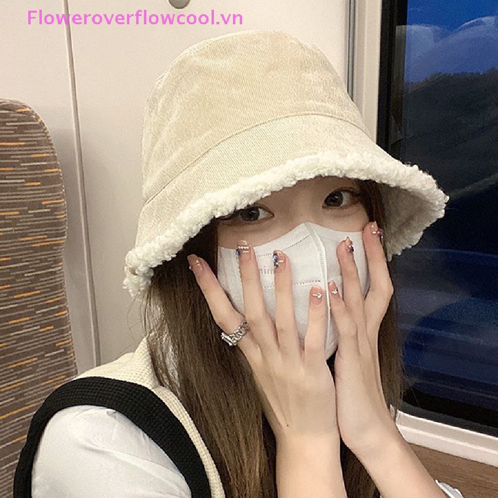 Mũ Bucket Chất Liệu Lông Cừu Giả Có Thể Đảo Ngược Thời Trang Mùa Đông Cho Nữ