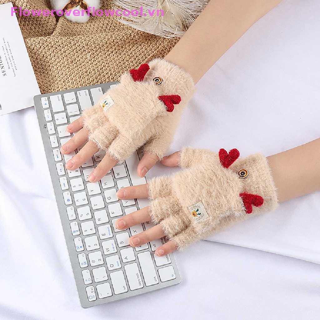 Fofc Găng Tay Nhung Hở Ngón Giữ Ấm Mùa Đông Cho Nữ