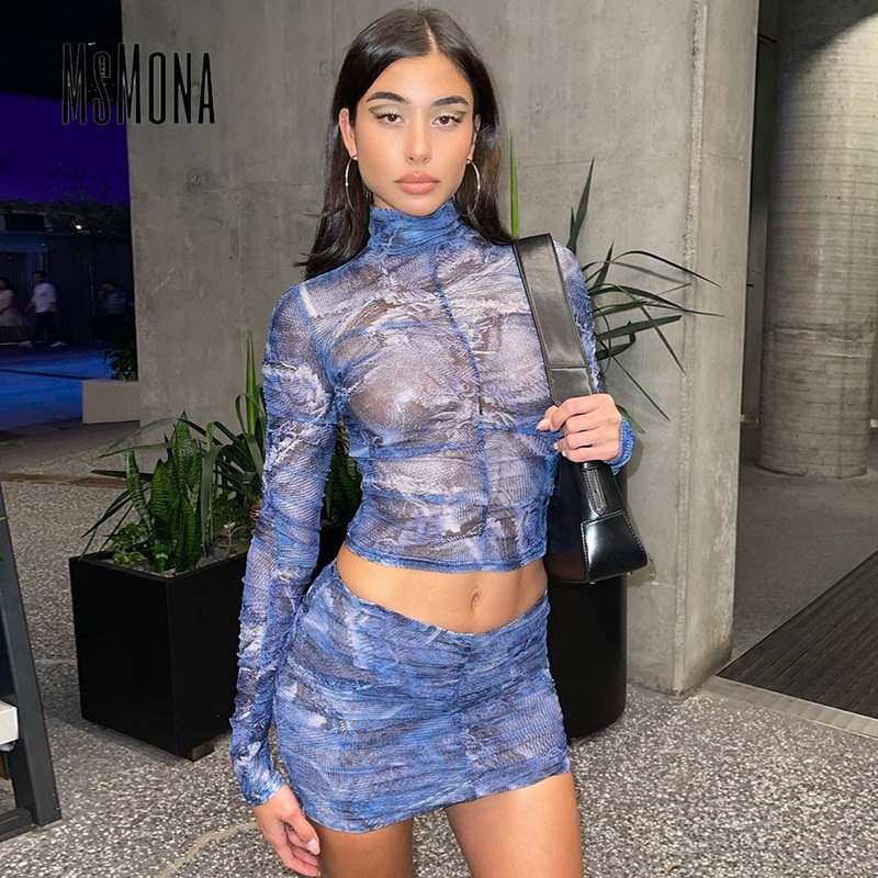 Set Áo Thun Cổ Cao Dài Tay Và Chân Váy Trơn Màu Thời Trang 2023 Dành Cho Nữ