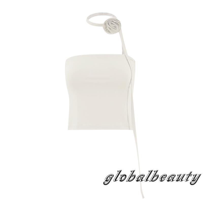 Gb-bộ Áo Croptop Trễ Vai Không Dây Co Giãn Màu Trơn Và Khăn Choàng Hoa Thời Trang Đường Phố Câu Lạc Bộ Đường Phố Mùa