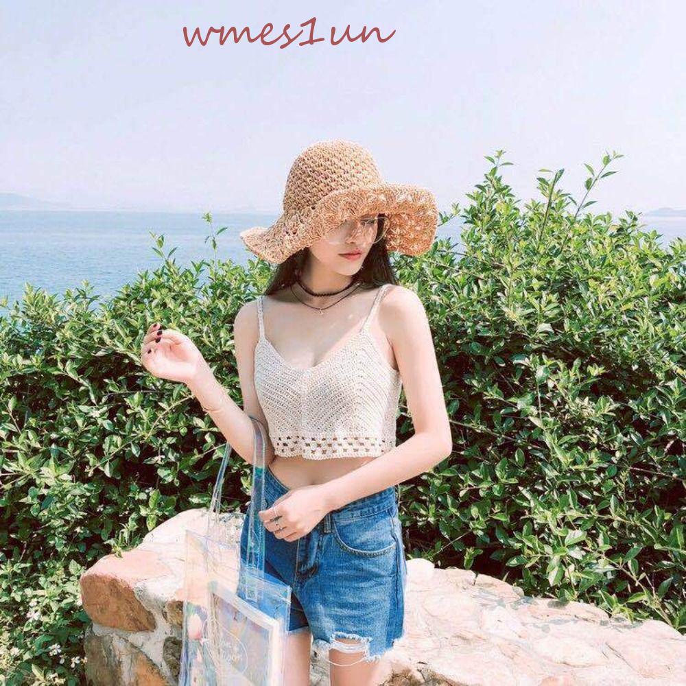 Áo Croptop Dệt Kim Sát Nách Dáng Ngắn Thêu Họa Tiết Xinh Xắn Thời Trang Đi Biển Cho Nữ WMES15H