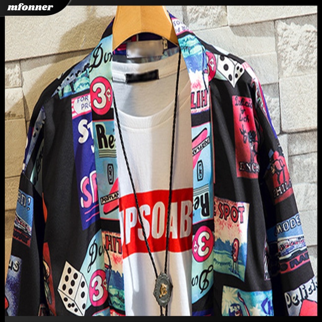 Áo Khoác Kimono Tay Lửng Dáng Rộng In Họa Tiết Cá Tính Dành Cho Nam Và Nữ