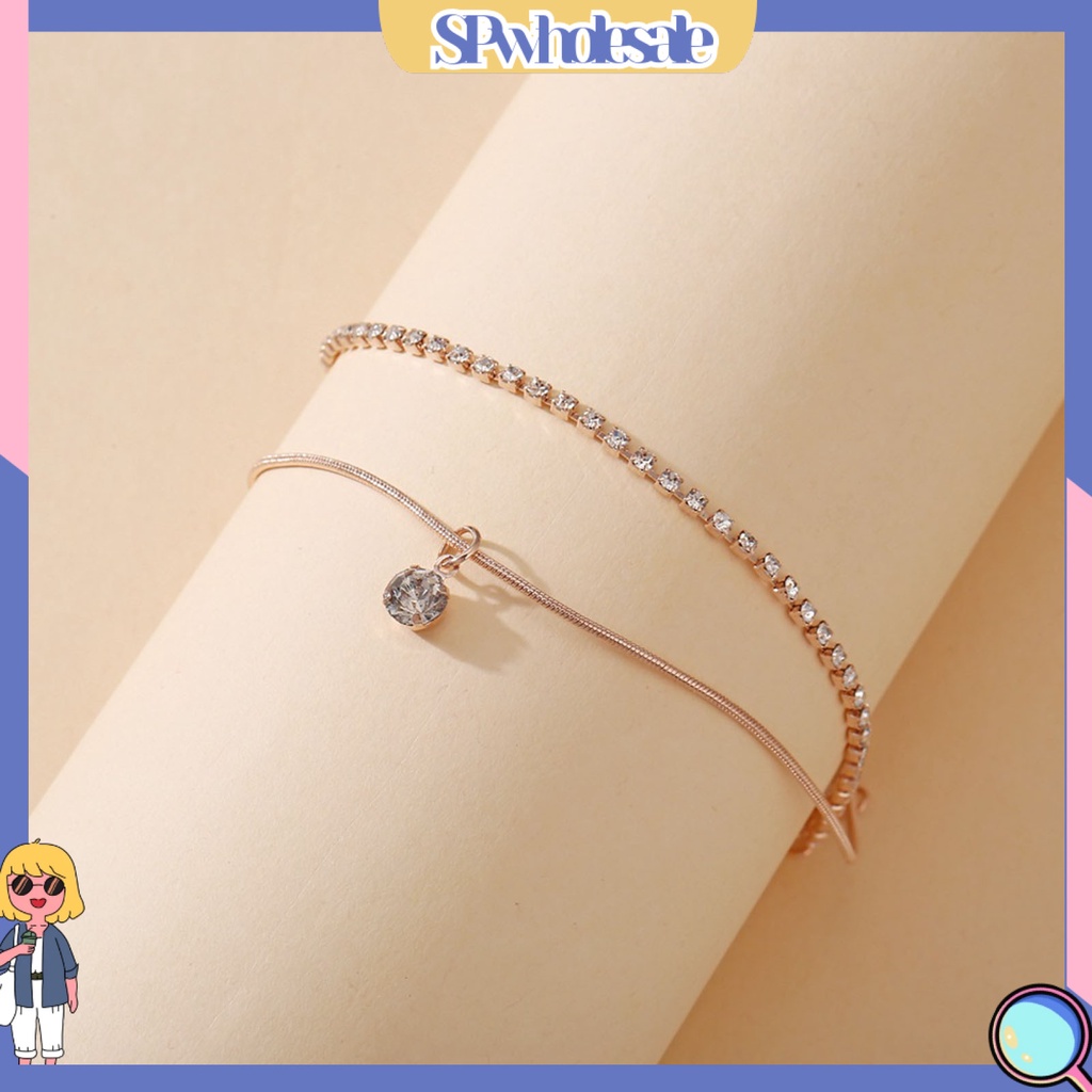 <SPwholesale> Lắc Chân Hợp Kim Hai Lớp Đính Đá Toàn Diện Thời Trang Đi Biển Cho Nữ