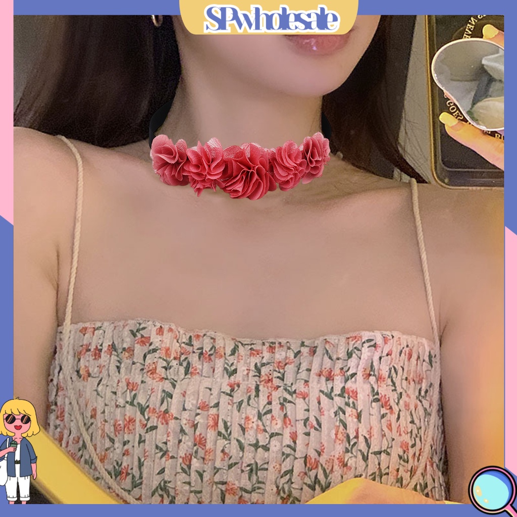 <SPwholesale> Vòng Cổ Choker Ren Hoa Hồng Co Giãn Có Thể Điều Chỉnh Trang Sức Làm Quà Tặng Cho Nữ