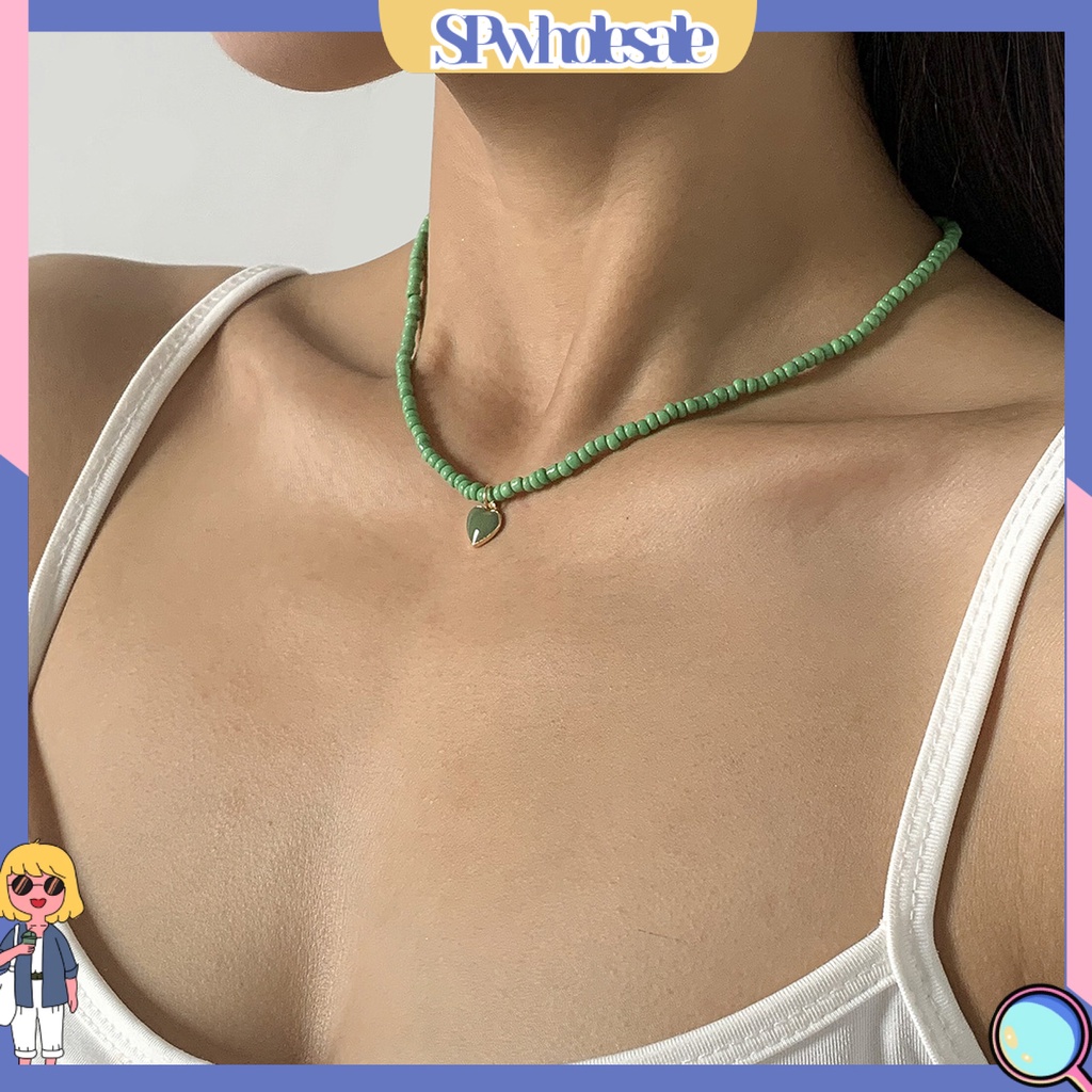 &lt;SPwholesale&gt; Vòng cổ Hạt Hình Trái Tim Nhiều Màu Phong Cách Retro