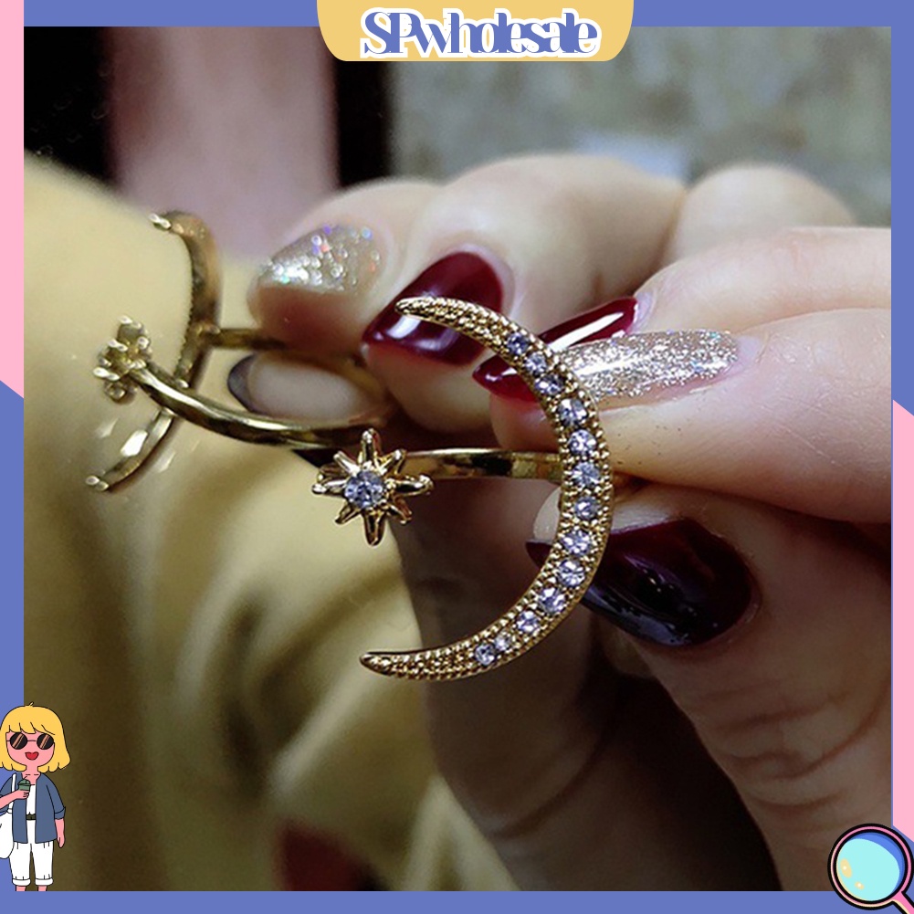 &lt;SPwholesale&gt; Nhẫn Hở Hình Ngôi Sao Đính Đá Thời Trang