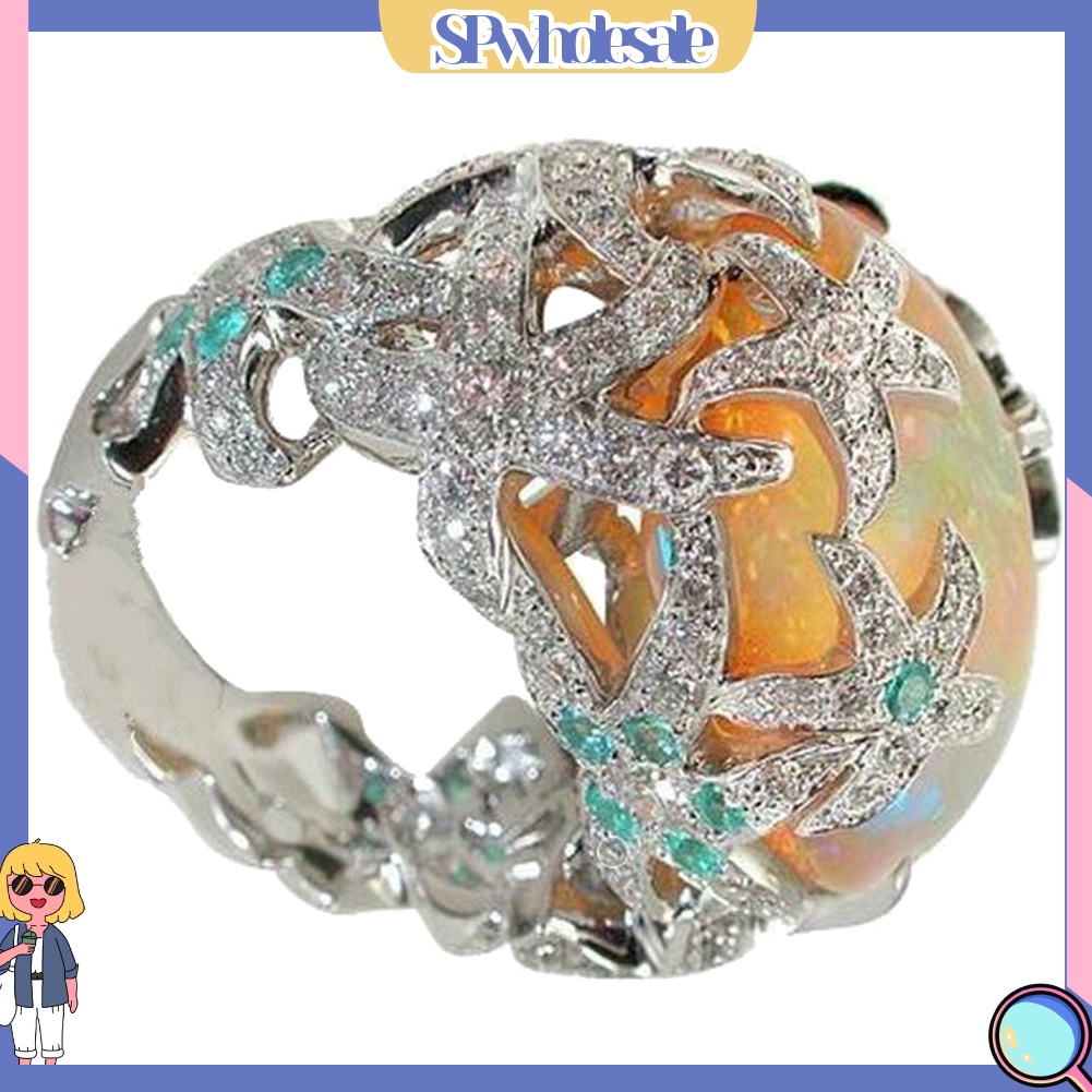 <SPwholesale> Nhẫn Đính Đá Opal Nhân Tạo Hình Sao Biển Phong Cách Vintage