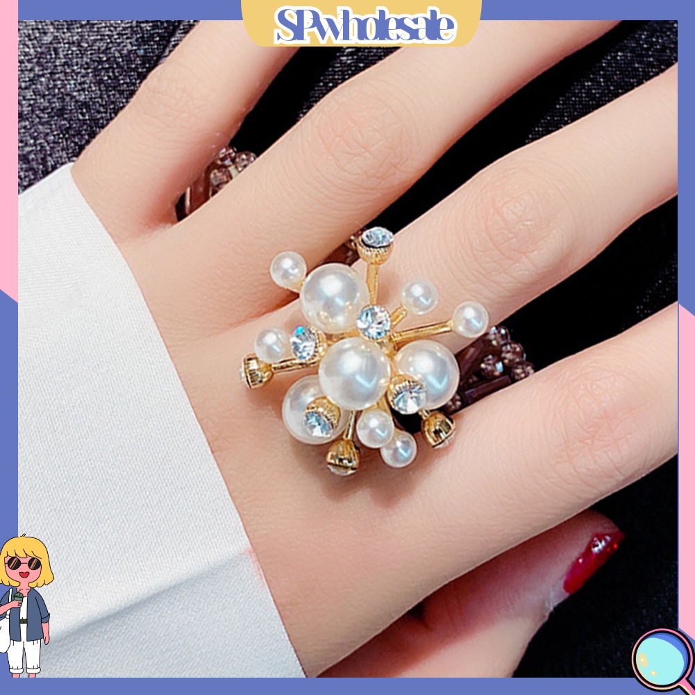<SPwholesale> Nhẫn Hở Hình Bông Tuyết Đính Ngọc Trai Nhân Tạo Thời Trang