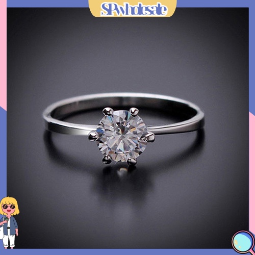 <SPwholesale> Nhẫn Cưới Mạ Bạc Đính Đá Zircon Tròn Lớn Sang Trọng Cho Nữ