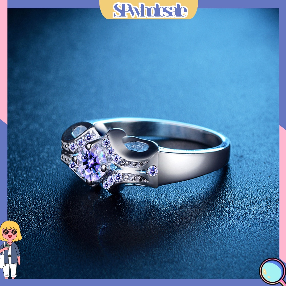 &lt;SPwholesale&gt; Nhẫn Đính Đá Zircon Màu Tím Thời Trang Cho Nữ
