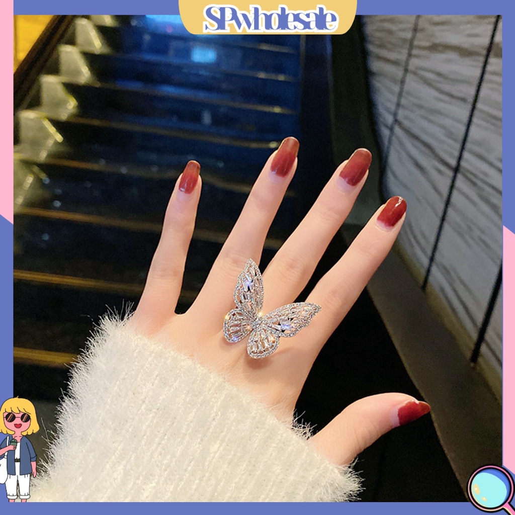 <SPwholesale> Nhẫn Hình Bướm Đính Đá Zircon Thời Trang Dự Tiệc Cho Nữ