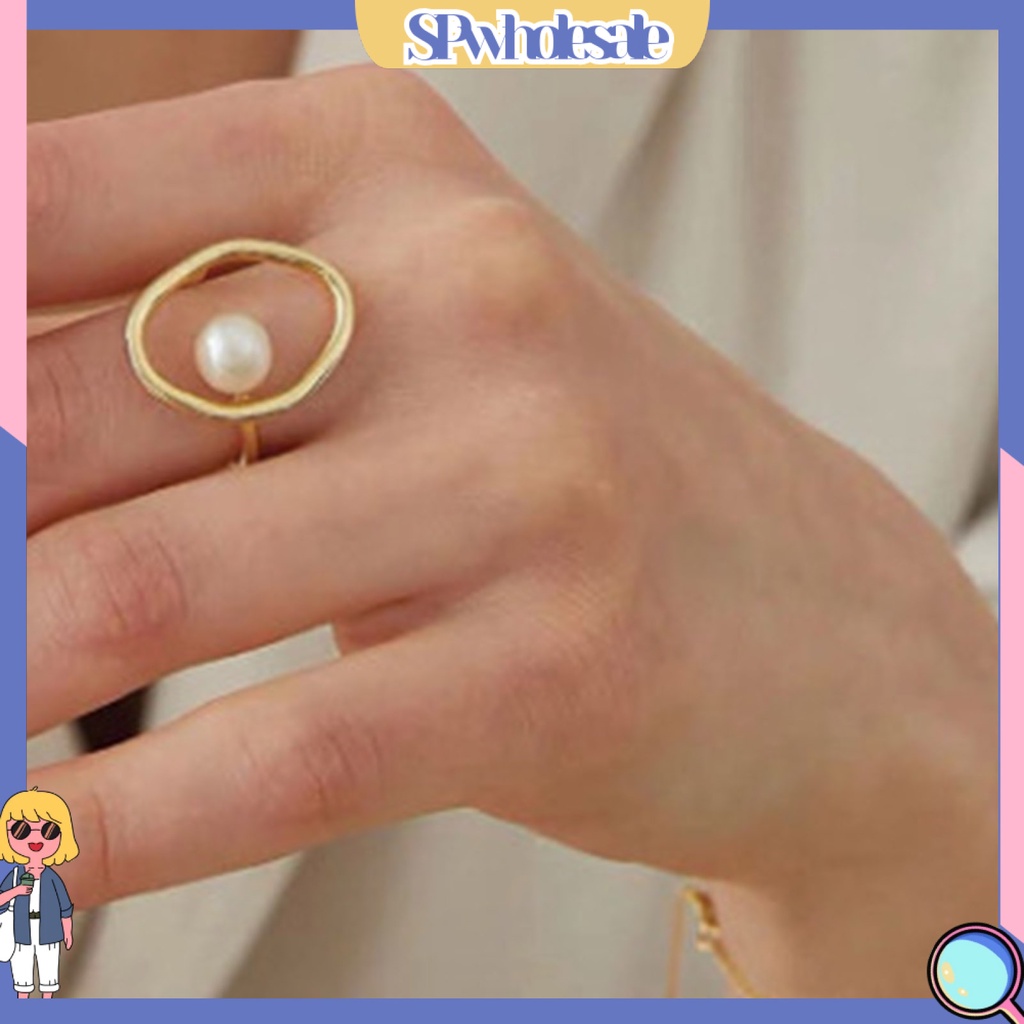 &lt;SPwholesale&gt; Nhẫn Mạ Vàng Bắt Mắt Phối Ngọc Trai Giả Thời Trang Cho Nữ