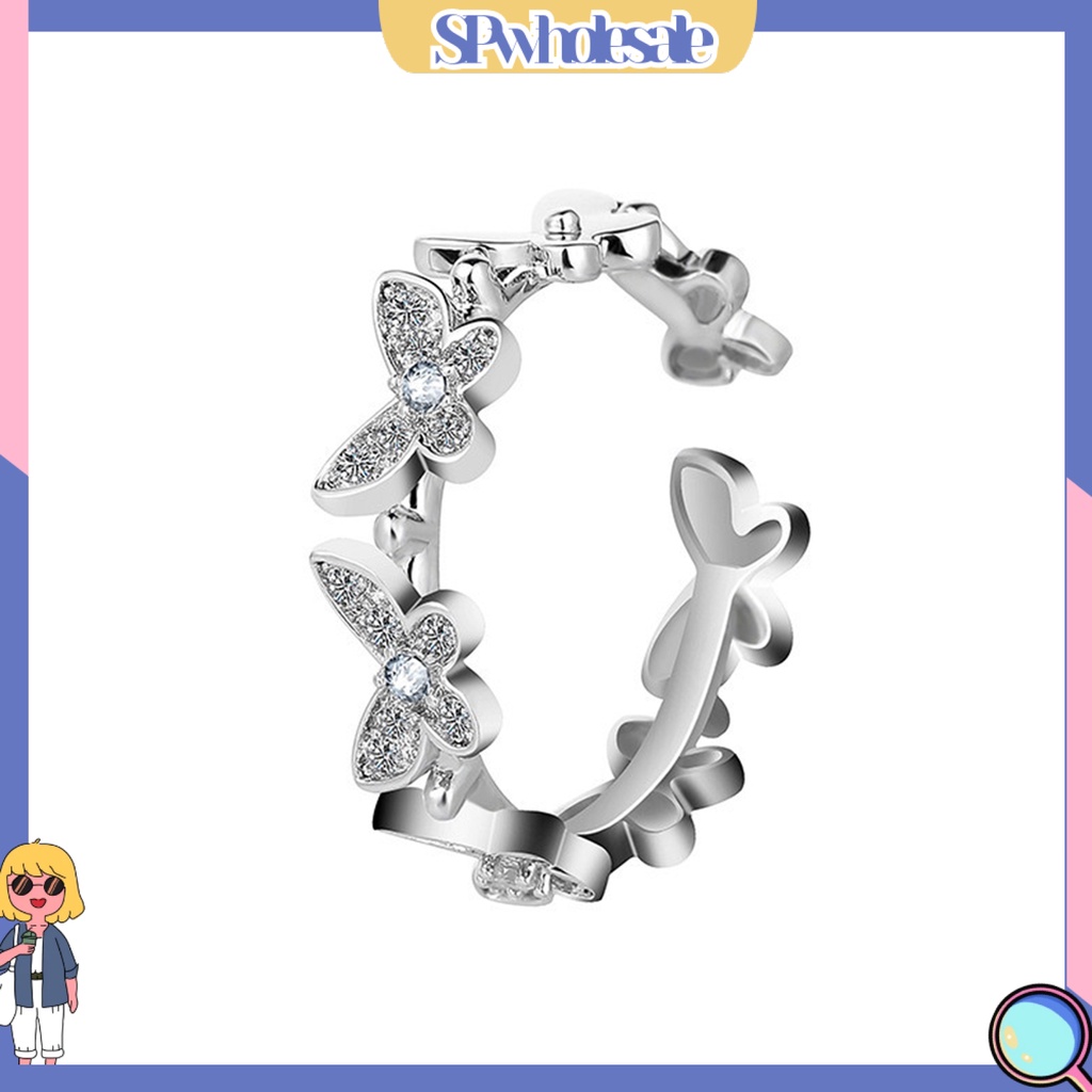 &lt;SPwholesale&gt; Nhẫn Hở Hình Bướm Đính Đá Có Thể Điều Chỉnh Kích Cỡ