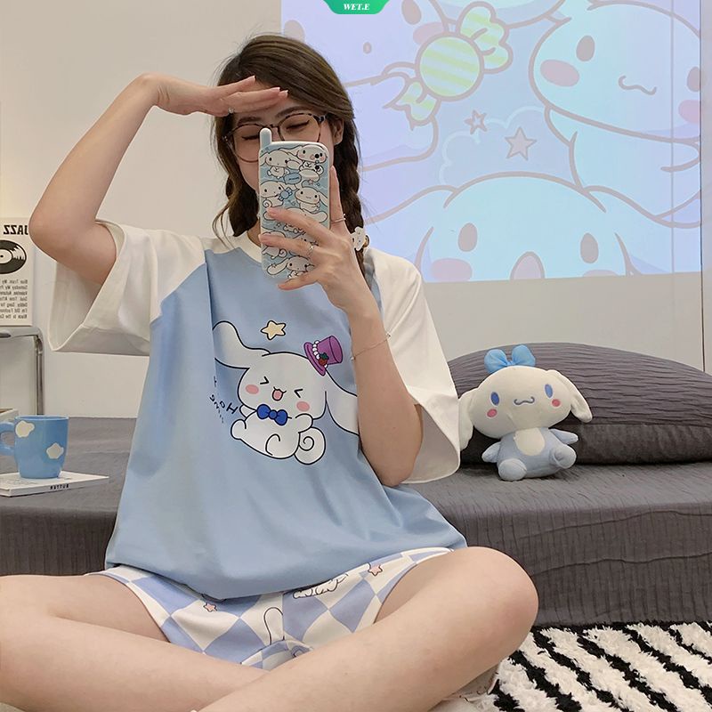 Bộ Đồ Ngủ Cotton Ngắn Tay Dáng Rộng In Hoạt Hình Sanrio Cinnamoroll Thời Trang Mùa Hè Hàn Quốc 2023 Cho Nữ