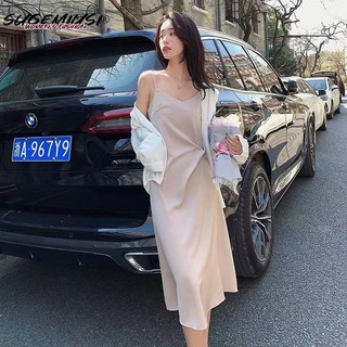 Sugemiusi Đầm Voan Xanh Lá Dáng Dài Có Dây Đeo Bên Trong Thời Trang Xuân Hè Pháp Chất Lượng Cao