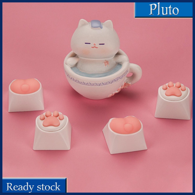 Mới Set 4 Nút Bàn Phím Silicon Hình Bàn Chân Mèo Dễ Thương