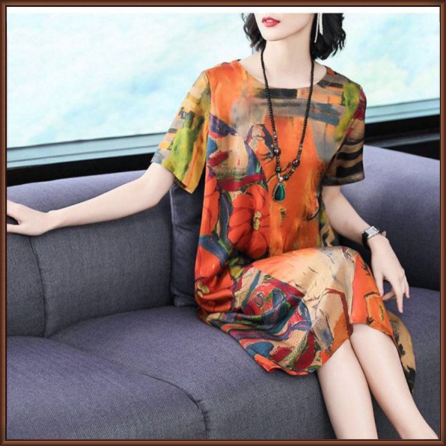 Đầm Tay Ngắn Dáng Rộng Thời Trang Mùa Hè Cho Nữ