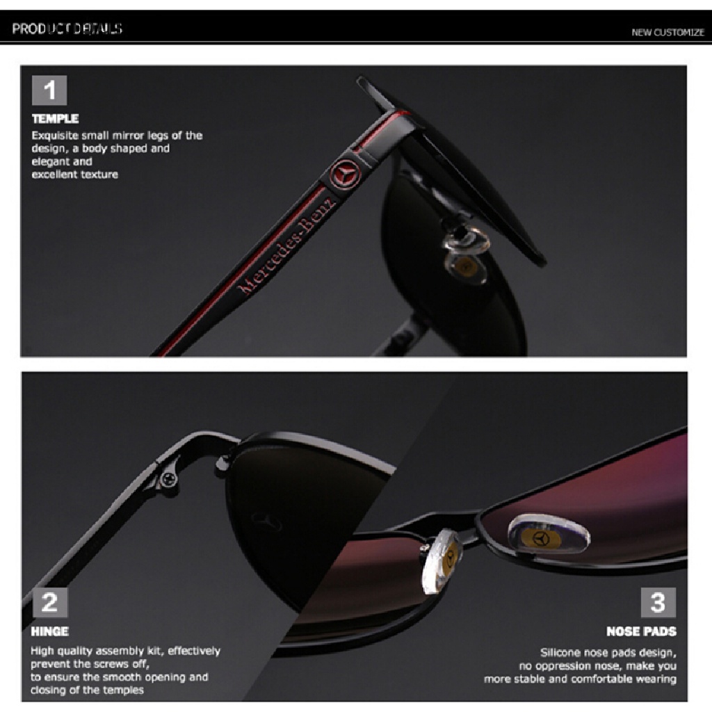 Kính Mát Phân Cực Gọng Kim Loại Phong Cách Vintage Mercedes Benz