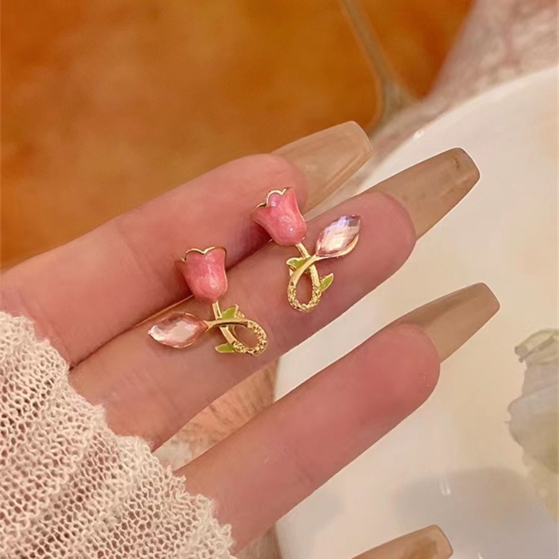 Bông Tai Hình Hoa Tulip Đính Ngọc Trai Sang Trọng Phong Cách Hàn Quốc 2022