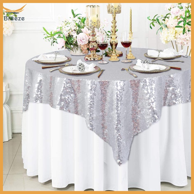 Khăn Trải Bàn Hình Vuông Đính Kim Sa Lấp Lánh 125cm 3mm