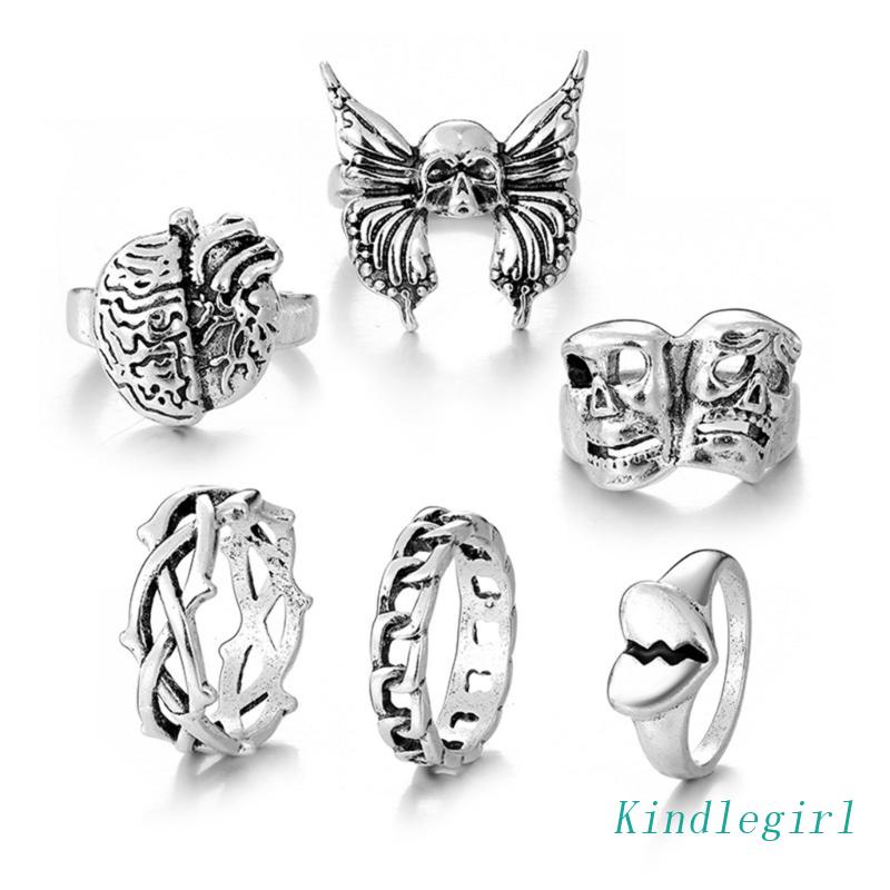 Bộ 6 Nhẫn Đeo Tay Phong Cách Retro Cá Tính Cho Nam