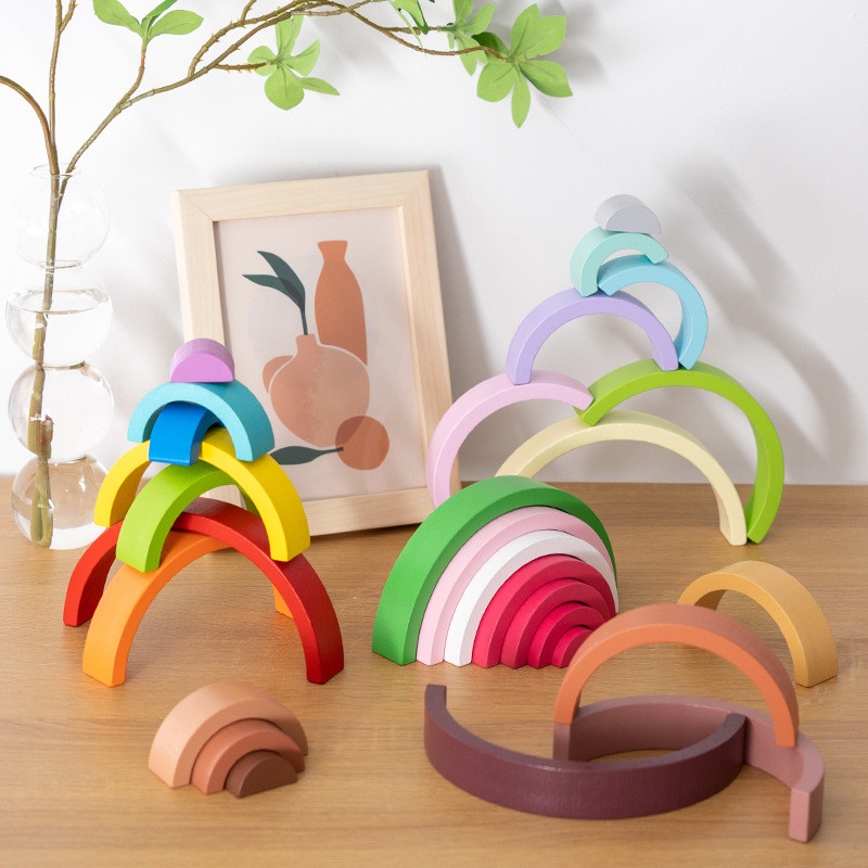 Bộ Đồ Chơi Xếp Hình Cầu Vồng Bằng Gỗ Nhiều Màu Sắc Dành Cho Trẻ Em