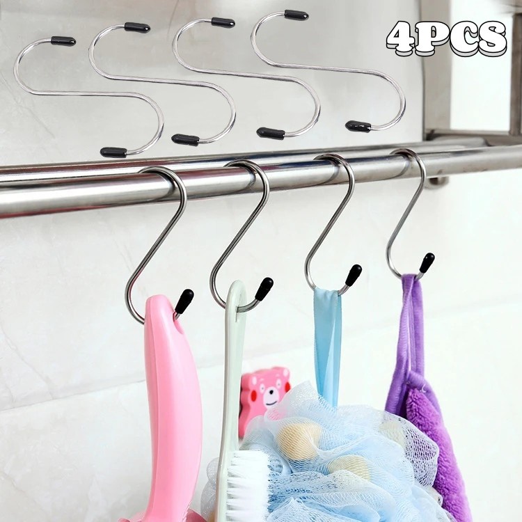 Set 4 Móc Treo Đồ Hình Chữ S Bằng Thép Không Gỉ Tiện Dụng Cho Gia Đình