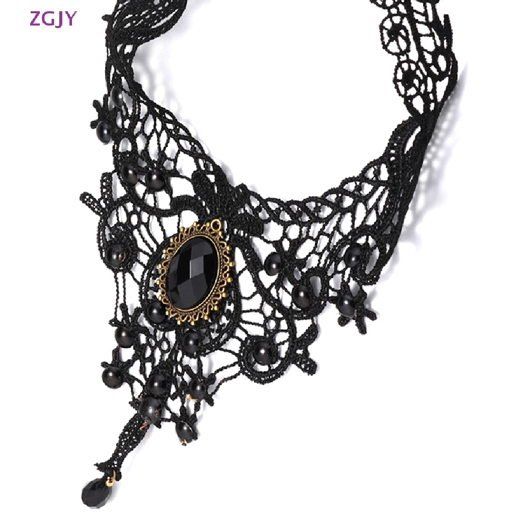 Vòng Cổ Choker Ren Đính Đá Quý Phong Cách Gothic Gợi Cảm Cho Nữ Mới