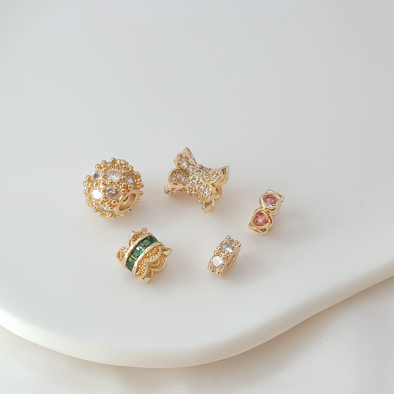 Hạt Xâu Chuỗi Hai Mặt Bằng Zircon Mạ Vàng 14k Nhiều Màu Sắc