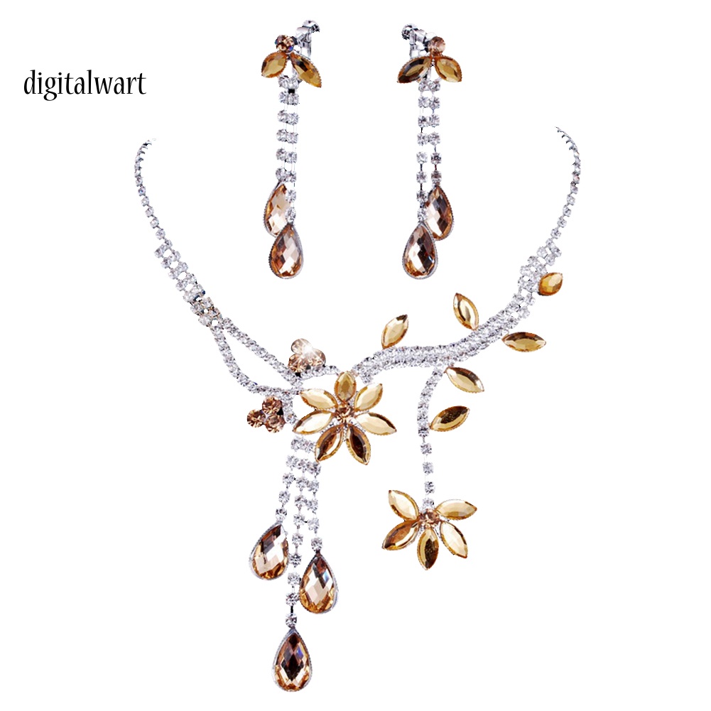 Kỹ Thuật Số| Bộ Vòng cổ + Bông Tai HìNh Hoa Tua Rua ĐíNh Đá Sang TrọNg