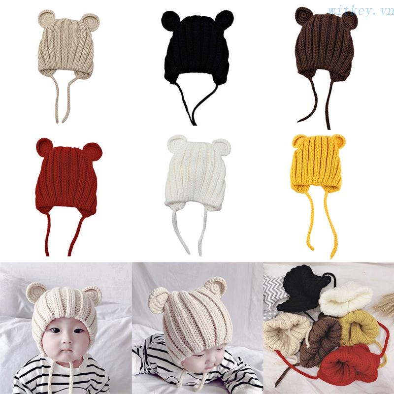 Mũ Beanie Màu Trơn Giữ Ấm Tai Dễ Thương Thời Trang Thu Đông Cho Bé Sơ Sinh