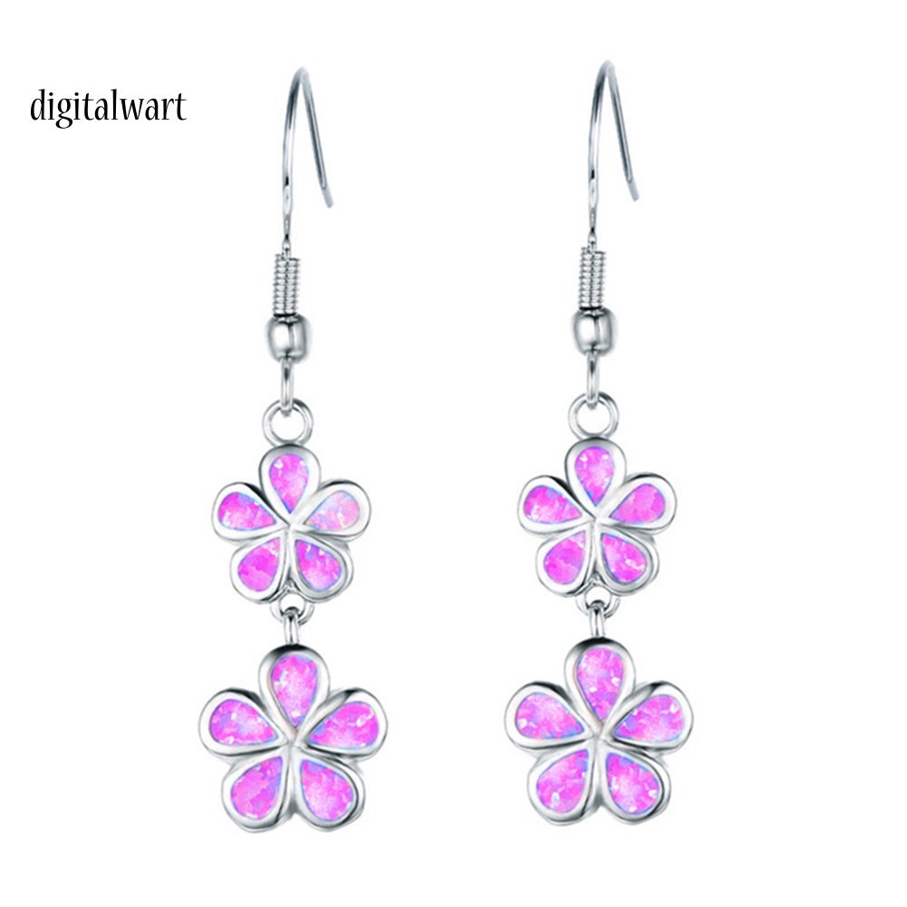 Kỹ Thuật Số| Đôi Khuyên Tai Dài Gắn Hoa Đá Opal Giả Thời Trang Cho Nữ