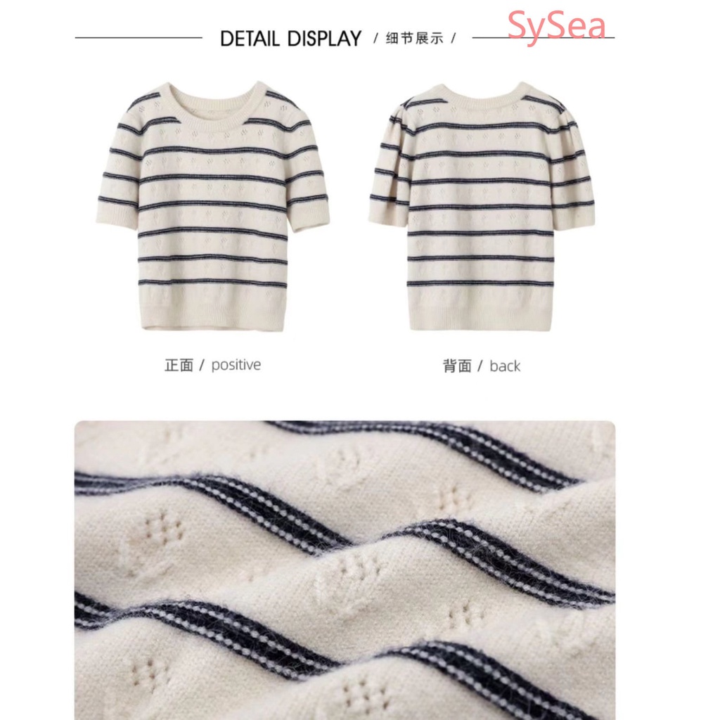 Áo Dệt Kim Cổ Tròn Họa Tiết Kẻ Sọc Thời Trang Mùa Hè Hàn Quốc Cho Nữ