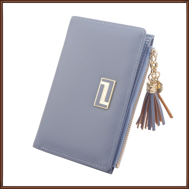 Ví Da Pu Ngắn Đa Năng Màu Trơn Có Khóa Kéo Và Tua Rua Thời Trang Cho Nữ Giá Đỡ