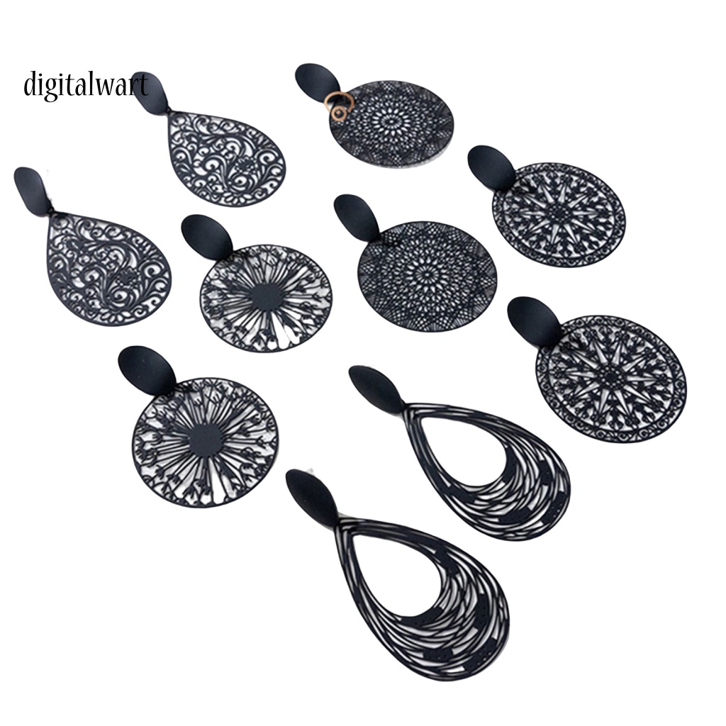 Kỹ Thuật Số| 1 Đôi Bông Tai Dáng Dài Màu Đen Nhám Phong Cách Retro