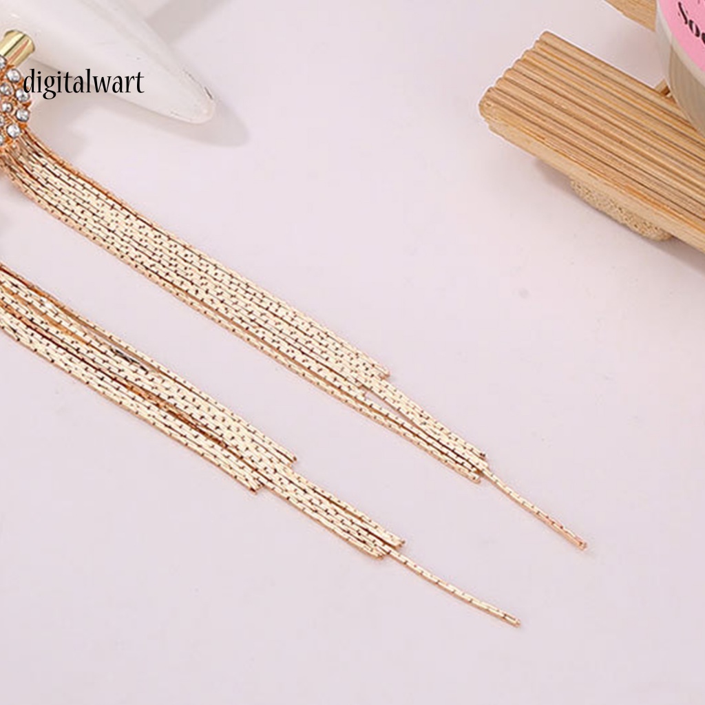 Kỹ Thuật Số| 1 Đôi Bông Tai Tua Rua Dài Mạ Điện Đính Pha Lê Lấp Lánh Thời Trang Cho Nữ