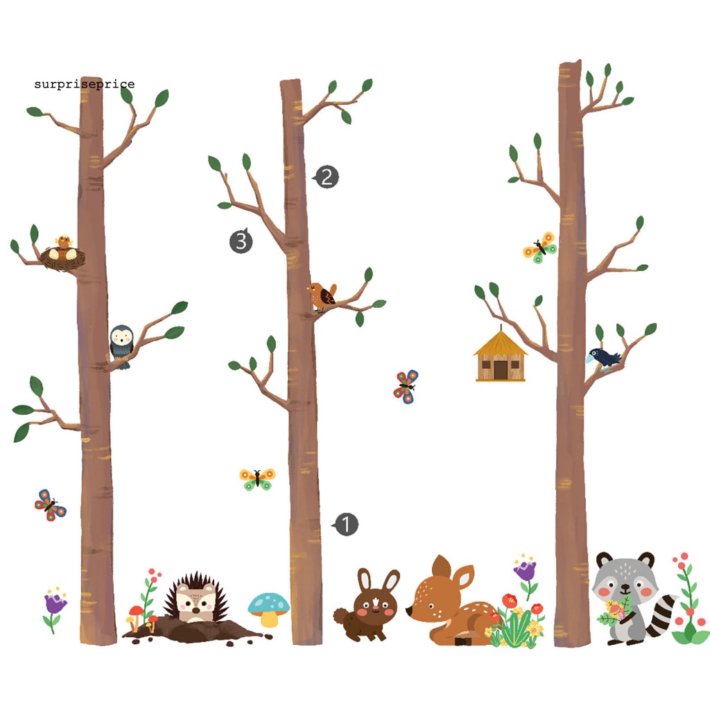 Set 2 Sticker Dán Tường PVC Vinyl Chống Nước Họa Tiết Hoạt Hình Chim Chóc Và Cây Cối Trang Trí Phòng Trẻ Em