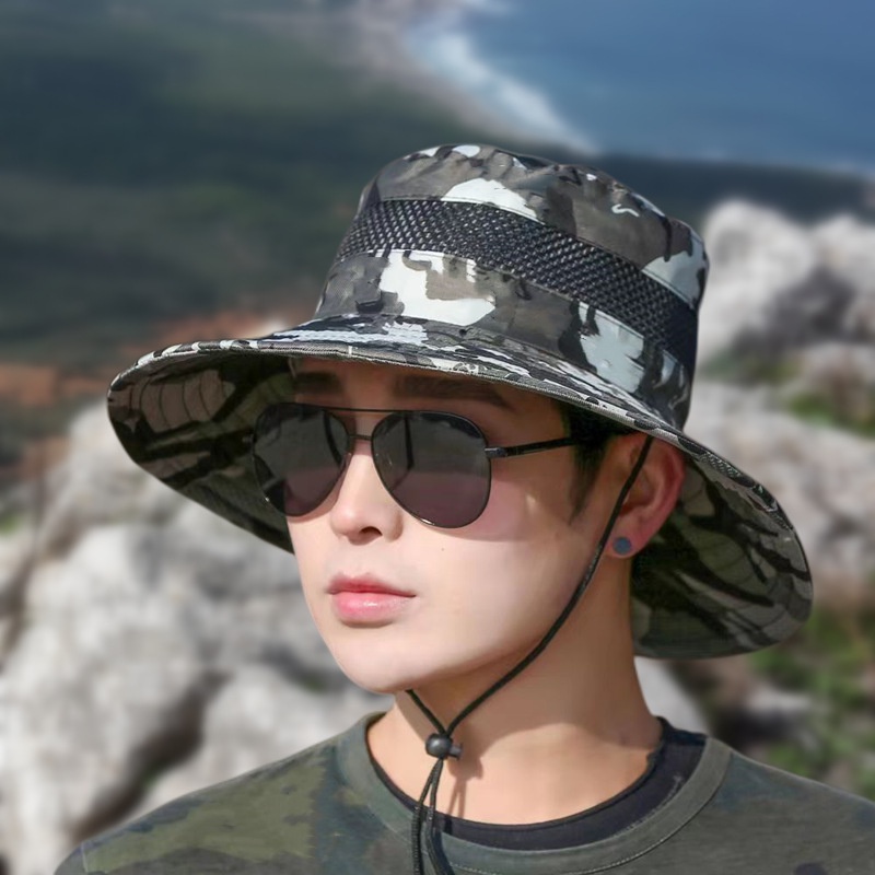 mũ chống nắng nam Mũ chống nắng Nón Tai Bèo Mũ tròn Mũ ngư dân Họa Tiết Rằn Ri Cá Tính Thời Trang Hè 2023 Cho Nam