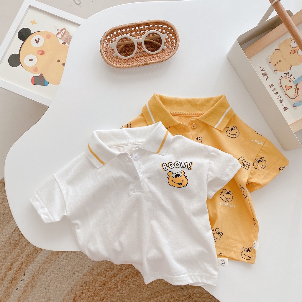 Áo Thun Polo Tay Ngắn Bằng Vải Cotton Thoáng Khí In Họa Tiết Hoạt Hình Dễ Thương Cho Bé Trai / Gái